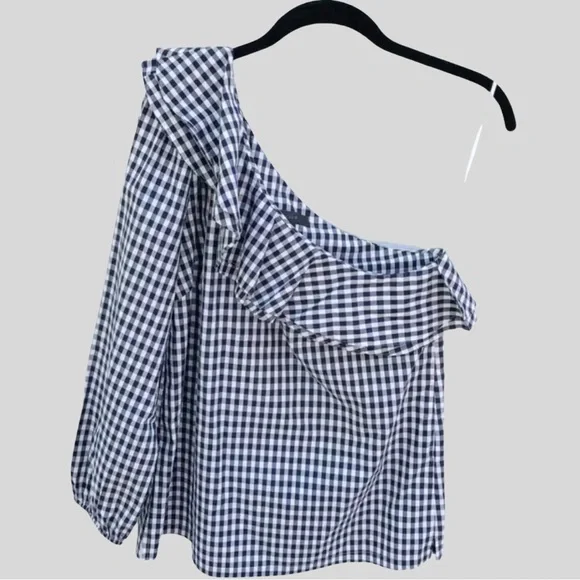 J. Crew Gingham Ruffle Blouse Sz. 4 - Picture 2 of 7